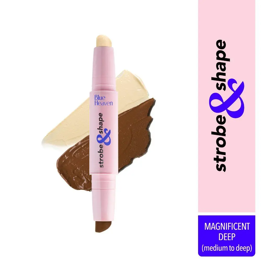 Blue Heaven Strobe & Shape Highlighter And Contour Duo Stick, Magnificent Deep (Medium To Dusky)