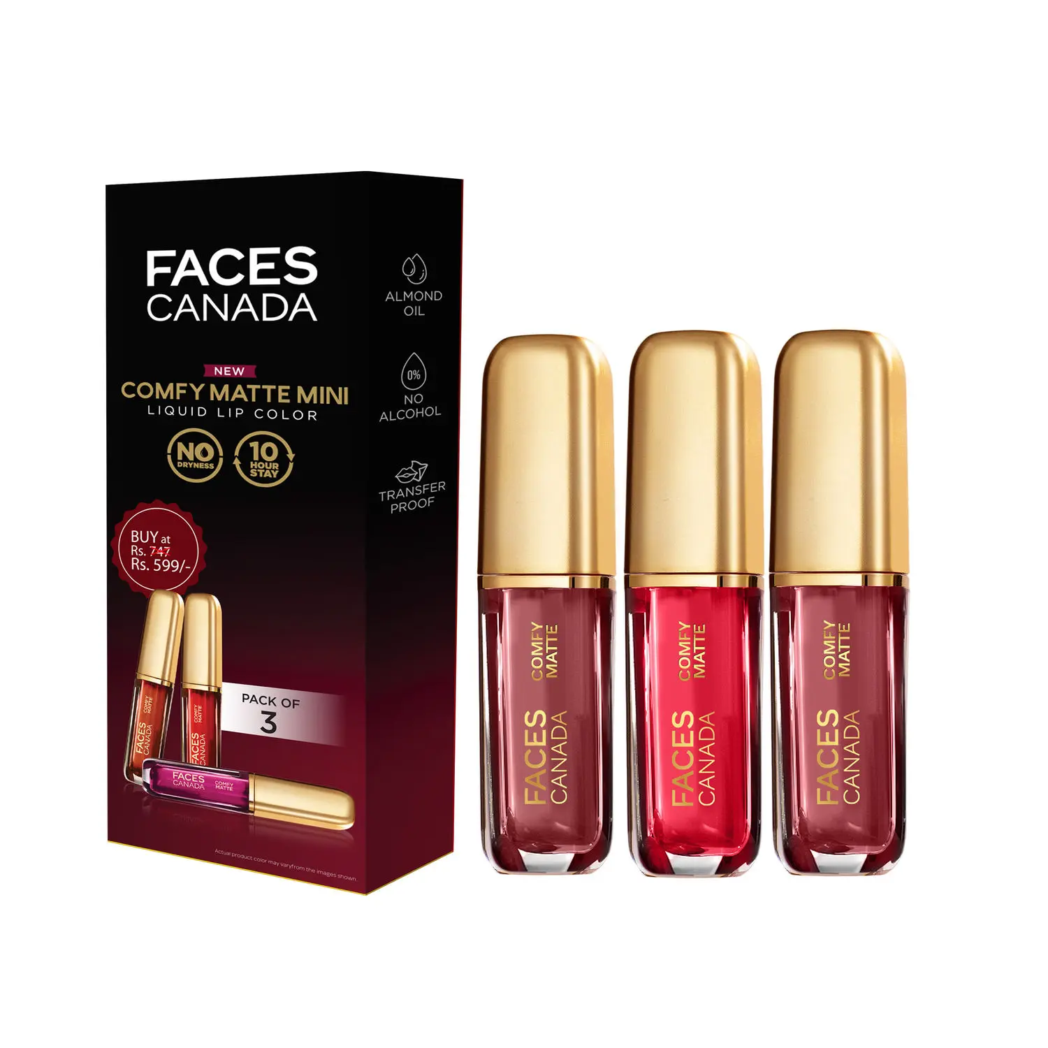 FACES CANADA Comfy Matte Mini Liquid Lipstick Combo I NoteToSelf + GettingReady+JustSoYouKnow I 3.6 ml