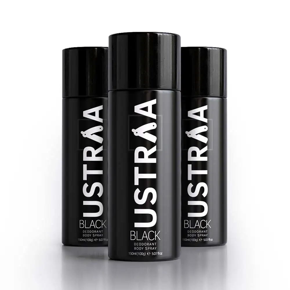 Ustraa Black Deodorant Body Spray (Pack of 3),  150 ml  for Men