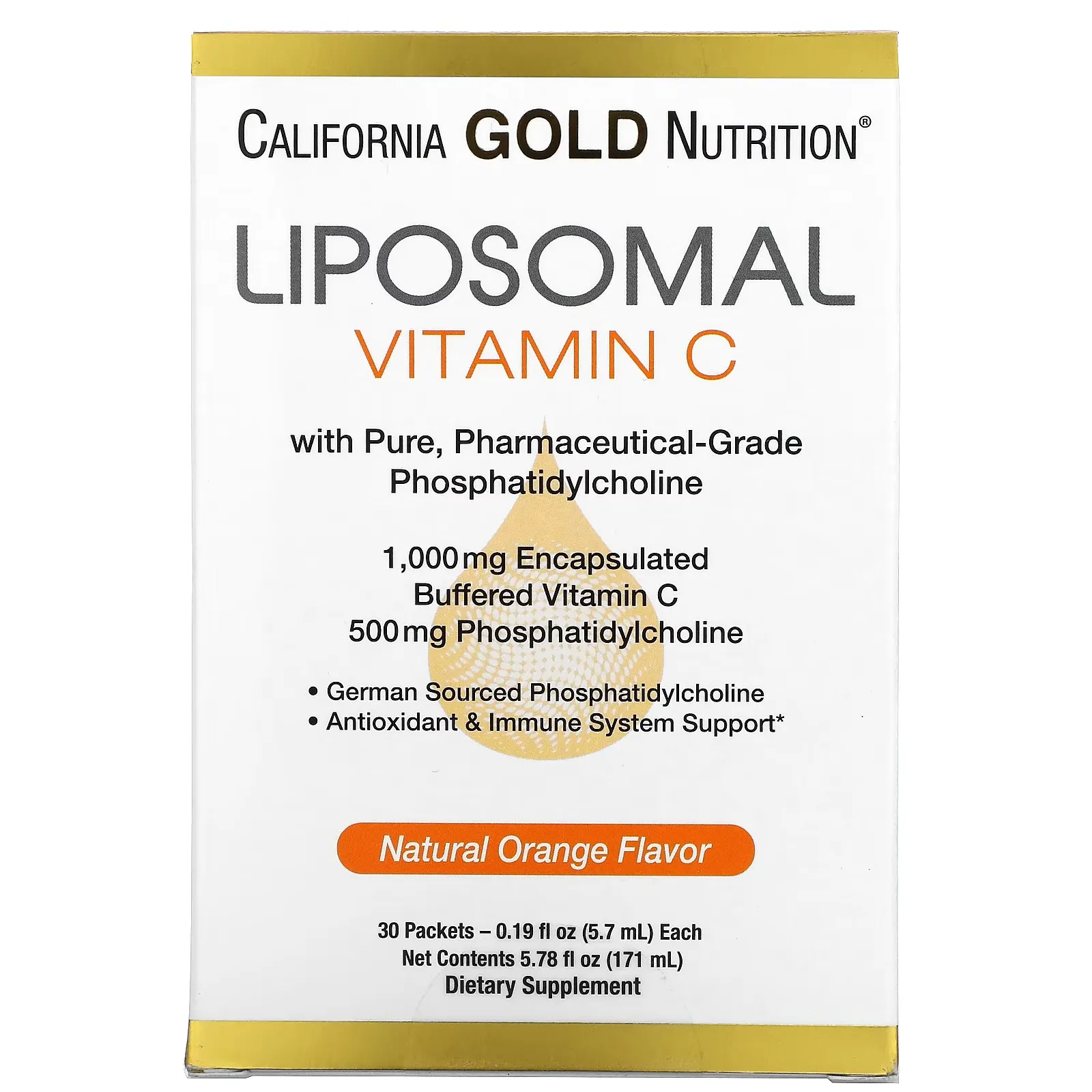 Liposomal Vitamin C, Natural Orange Flavor, 1000 mg, 30 Packets, 0.2 oz (5.7 ml) Each