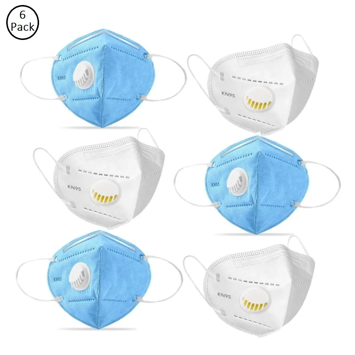 Fabula Pack Of 6 Anti-Pollution Reusable 5 Layer Mask - White Blue