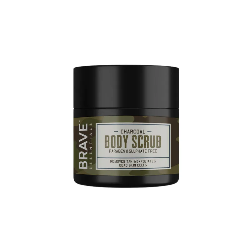 BRAVE ESSENTIALS Charcoal Body Scrub Removes Tan & Exfoliates Dead Skin Cells