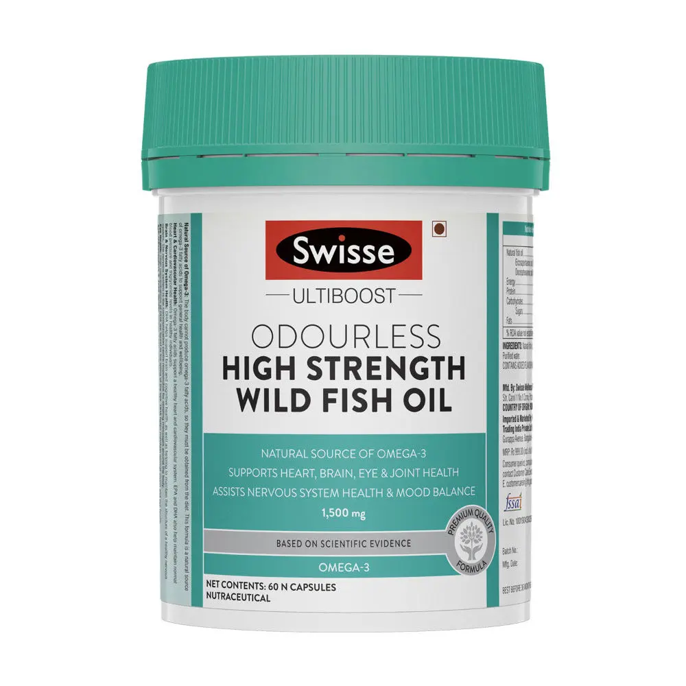 Swisse Ultiboost Odourless High Strength Wild Fish Oil with (1500 mg) Omega 3 for Heart, Brain, Joints and Eyes – 60 Tablets