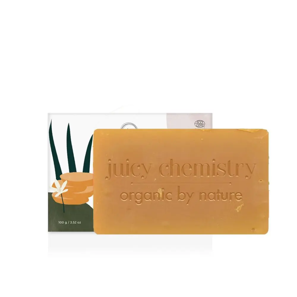 Juicy Chemistry Carrot, Rosehip & Neroli Soap for Pigmentation & Scarring, 100 gms - Certified Organic Cold Processed Soap for Face & Body, Vegan & Cruelty free