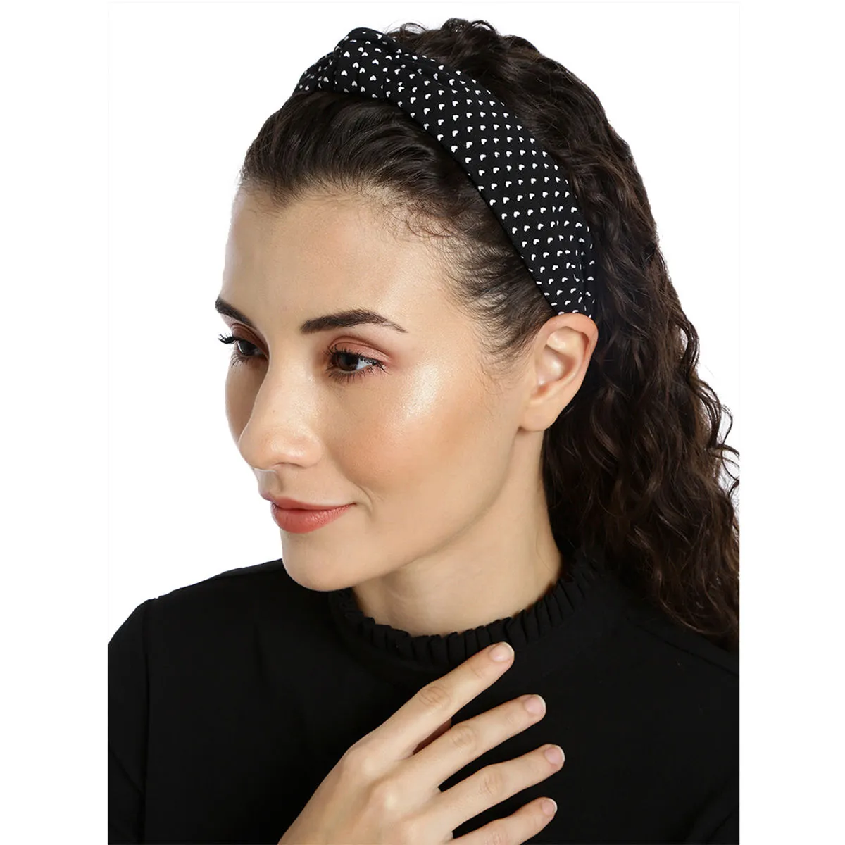 Toniq Black & White Printed Top Knot Hairband For Women