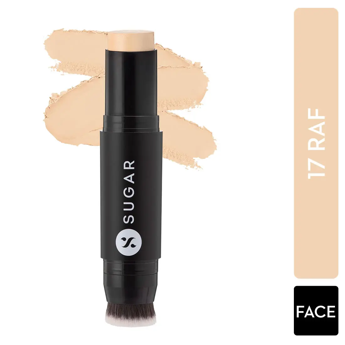 SUGAR Cosmetics - Ace Of Face - Foundation Stick - 17 Raf (Light Foundation with Golden Undertone) - Waterproof, Full Coverage Foundation for Women with Inbuilt Brush