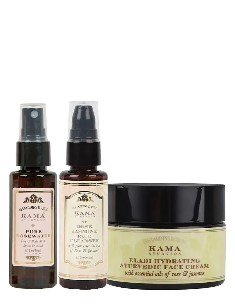 Kama Ayurveda Hydrating Summer Skin Combo - Rose Water, Rose & Jasmine Cleanser & Eladi Face Cream