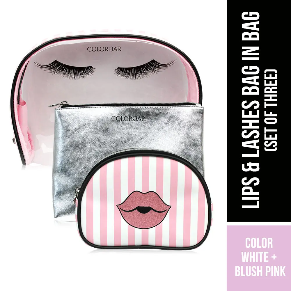 Colorbar Lips & Lashes Bag In Bag (Set Of Three) Pouch - White + Blush Pink