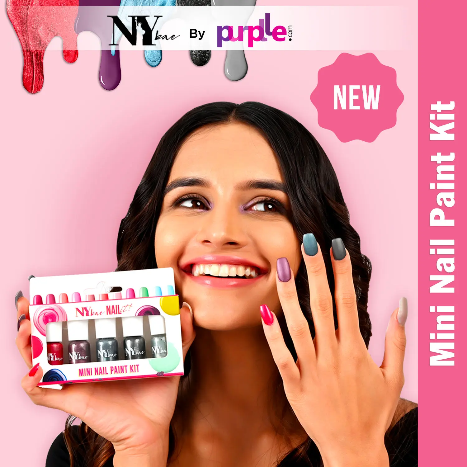 NY Bae Nail It Mini Nail Paint Kit - Red Carpet Ready 01 (5 x 3 ml) | Highly Pigmented | Matte & Glossy | Chip-Free | Travel-Friendly Nail Polish Set