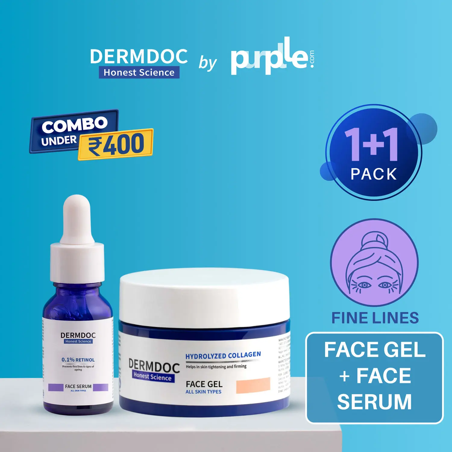 DERMDOC Combo Kit for Wrinkle Care | collagen face gel | gentle retinol serum | serum for wrinkles, anti ageing treatment | skin tightening gel | retinol for all skin types