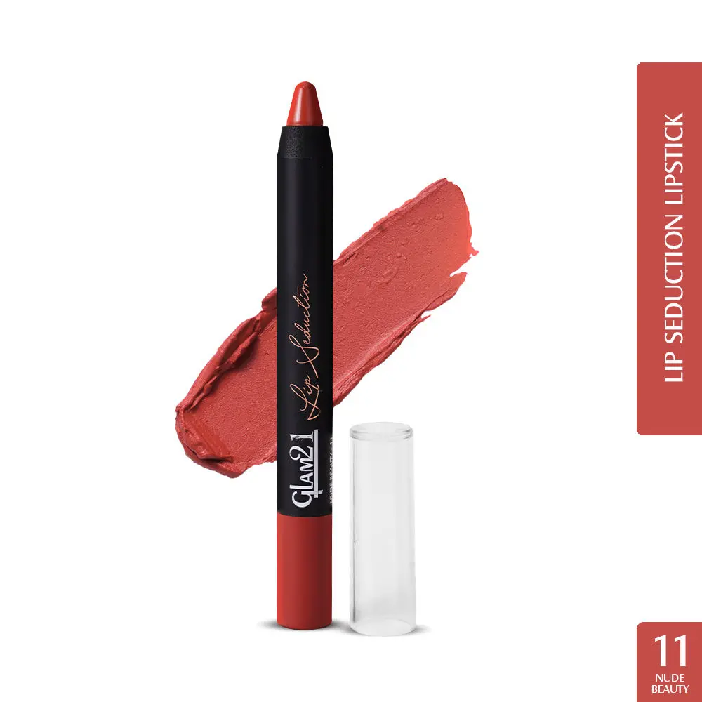 Glam 21 Lip Seduction Non- Transfer Crayon Lipstick| Lightweight & Longlasting|Creamy Matte Formula - 2.8gm|Nude Beauty|11