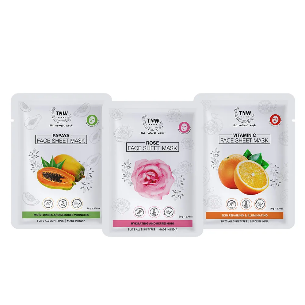 TNW The Natural Wash Papaya + Vitamin C + Rose Face Sheet Mask Combo