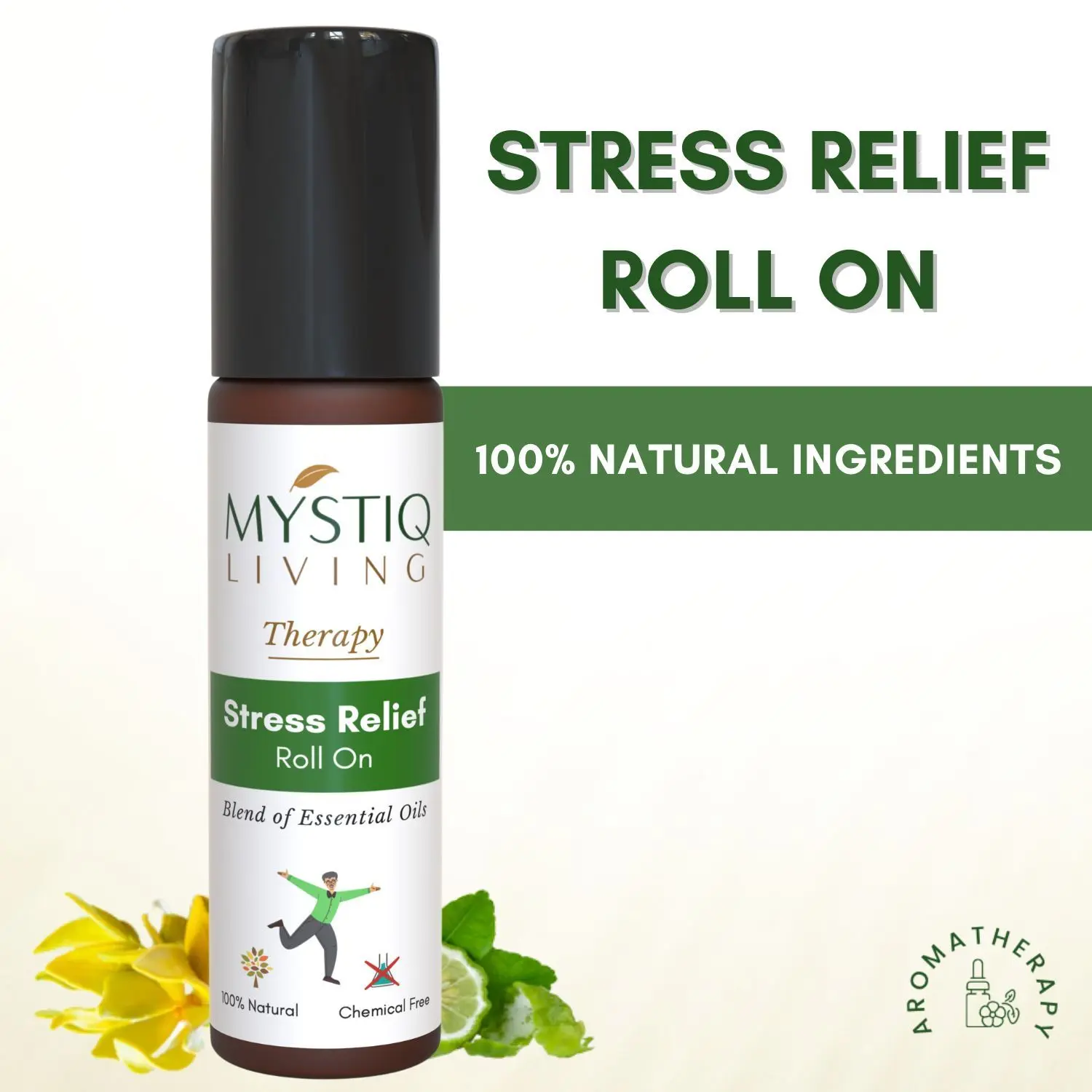 Mystiq Living Therapy - Stress Relief Roll On: Aromatherapy Blend Of Essential Oils in Roll On Bottle, Relieves Stress, Anxiety, Calms the mind