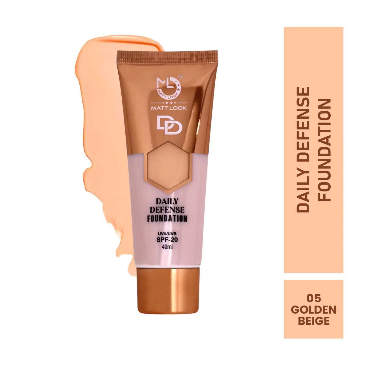 Mattlook DD Foundation Brighten Skin Defence Daily Moisturiser, Face Cream For Skin Radiance Long-lasting Even Skin Tone Lightweight Waterproof Formula, Golden Beige (40ml)