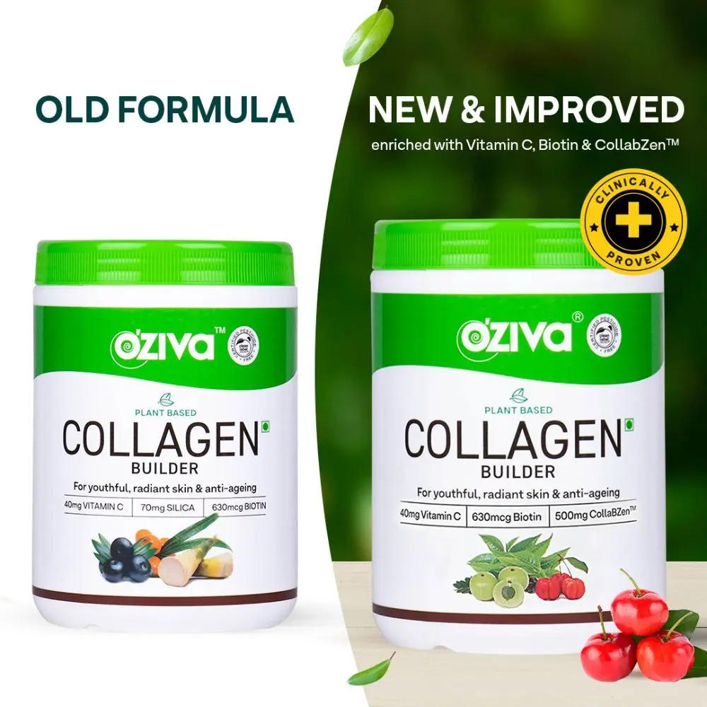 OZiva Plant Based Collagen Builder for Brighter & Youthful Skin, Classic (250g)