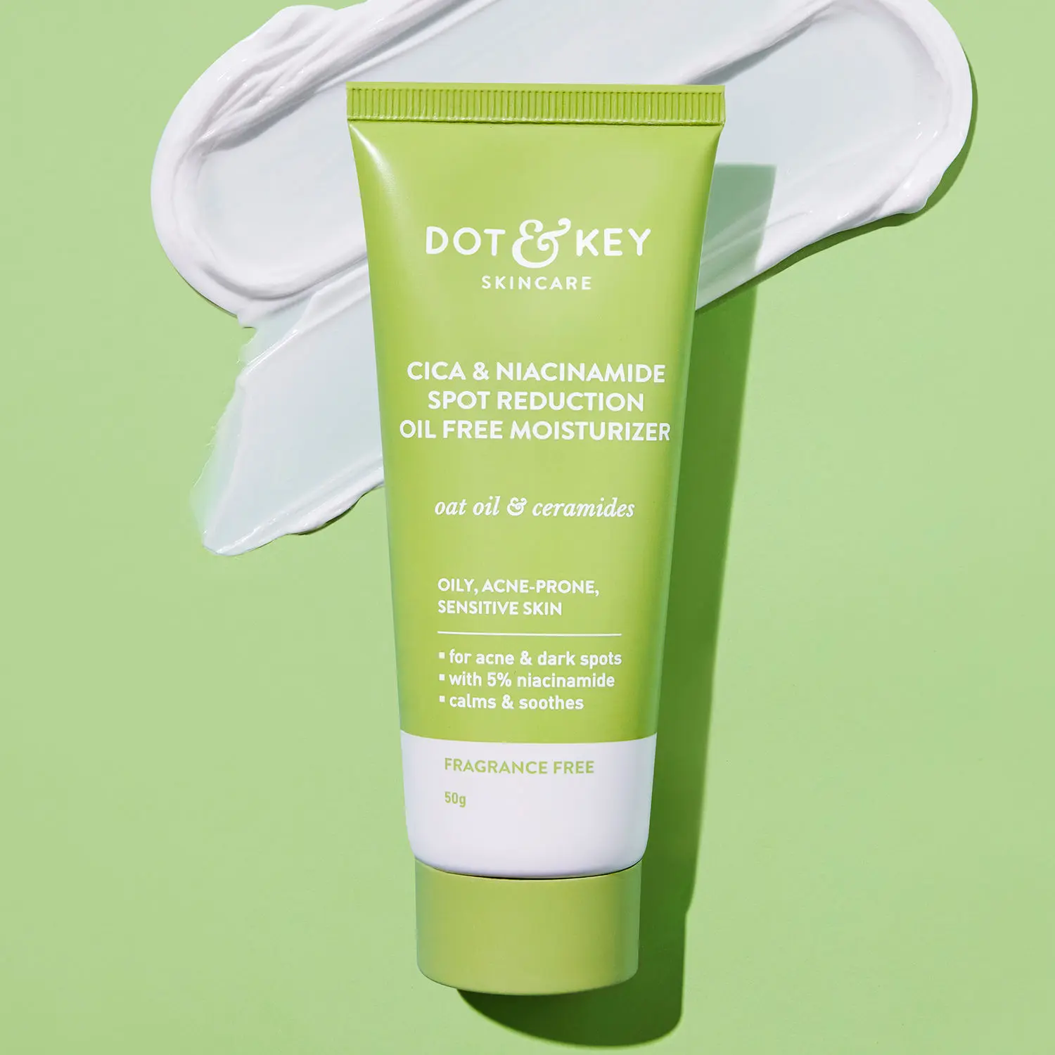 Dot & Key CICA & Niacinamide Spot Reduction Oil Free Moisturizer with Oat Oil & Ceremides | Suitable for Oily, Acne & Sensitive Skin | Fragrance Free | 50g