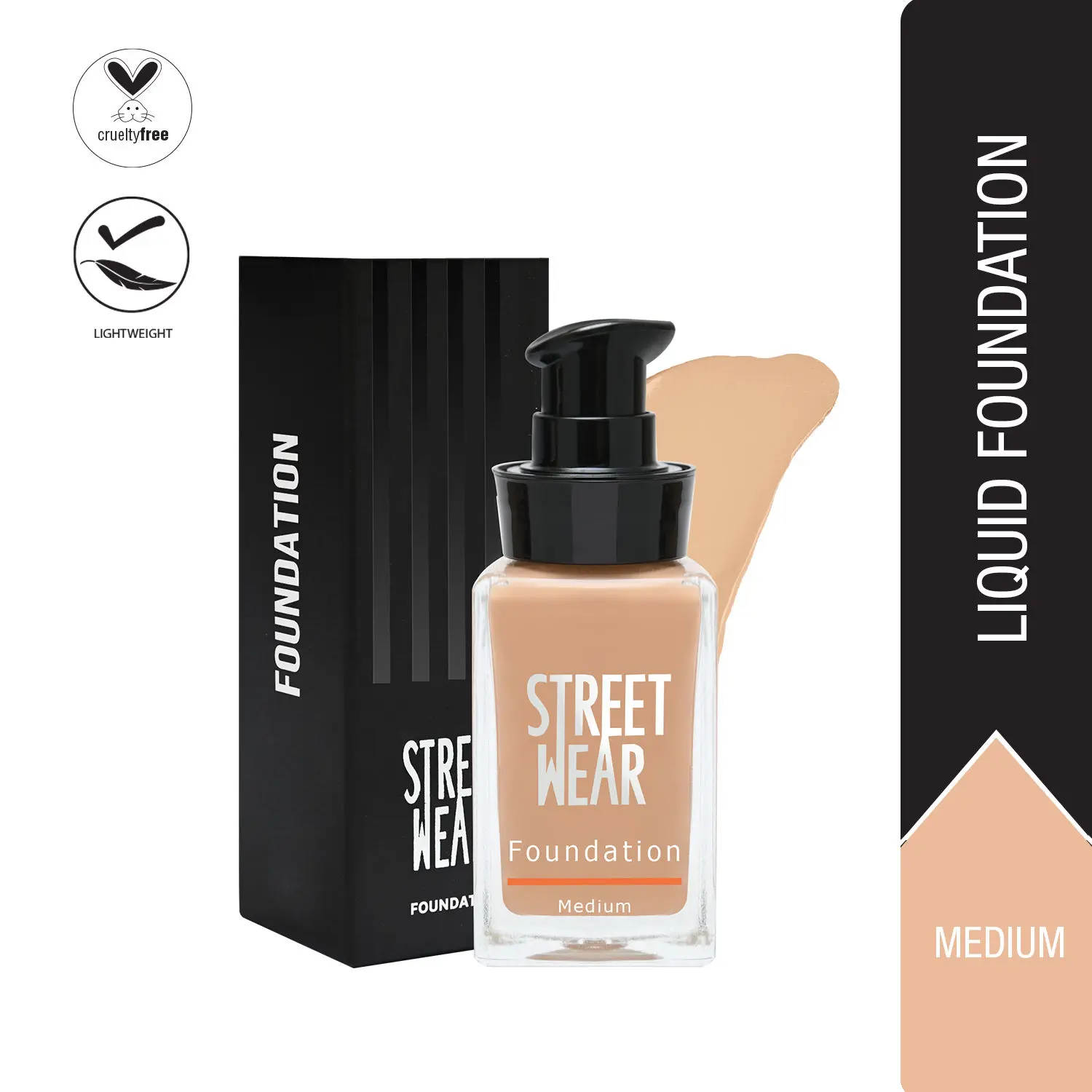 STREET WEAR® Foundation -Medium (Medium) - 30 ml -Weightless, Buildable Coverage, Breathable, Water-based Formulation for Daily Use, Enriched with Vitamin E