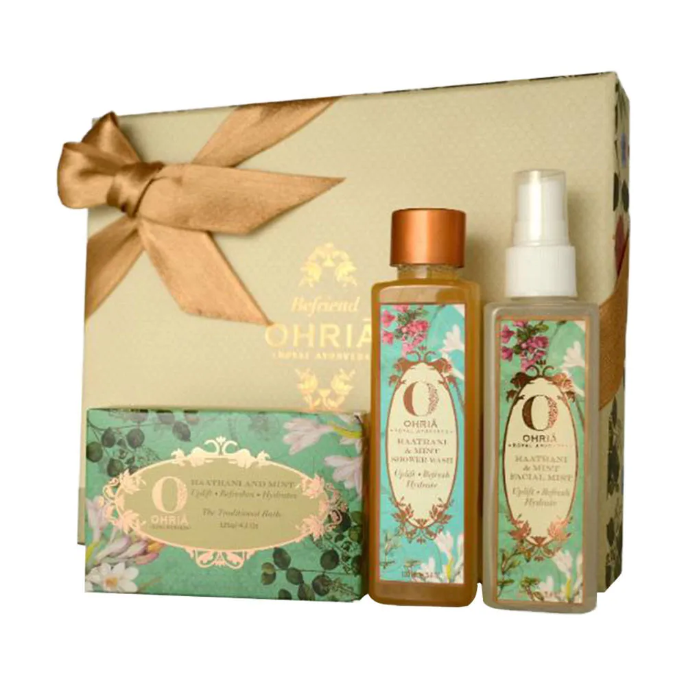 Ohria Ayurveda Raatrani & Mint Cleansing and Misting - Bathing Bar + Facial Mist + Shower Wash