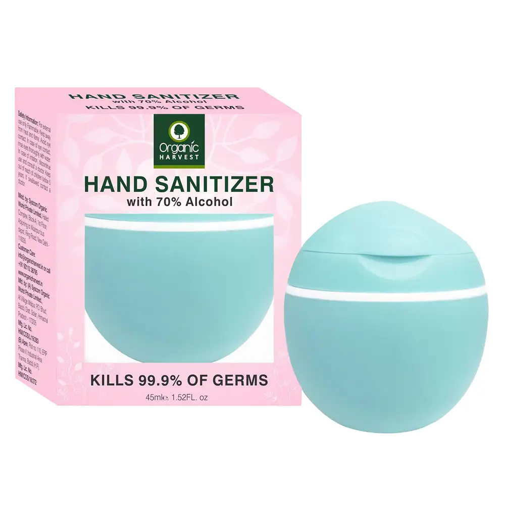 Organic Harvest Hand Sanitizer with 70% Alcohol,  Tea Tree Essential Oil  45 ml  Kills 99.9% Bacteria and Germs Green