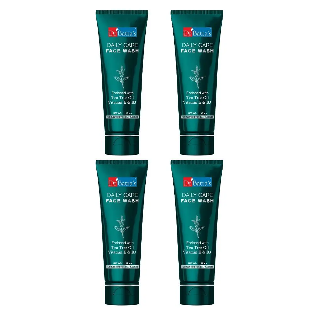 Dr Batra’s Daily Care Face Wash. Eliminates Dirt. Moisturizes Skin. Protects Against Impurities. Contains Echinacea Extracts, Tea Tree Oil, Vitamin B3, Vitamin E. SLS, Paraben Free. For Men, Women. 100 g. (Pack of 4)