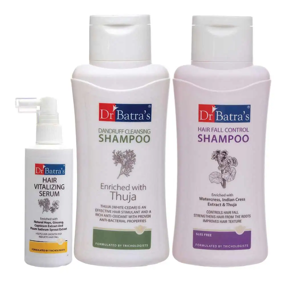 Dr Batra's Hair Vitalizing Serum, Hair Fall Control Shampoo - 500 ml & Dandruff Cleansing Shampoo - 500 ml Combo,  3 Piece(s)/Pack  Hair Care