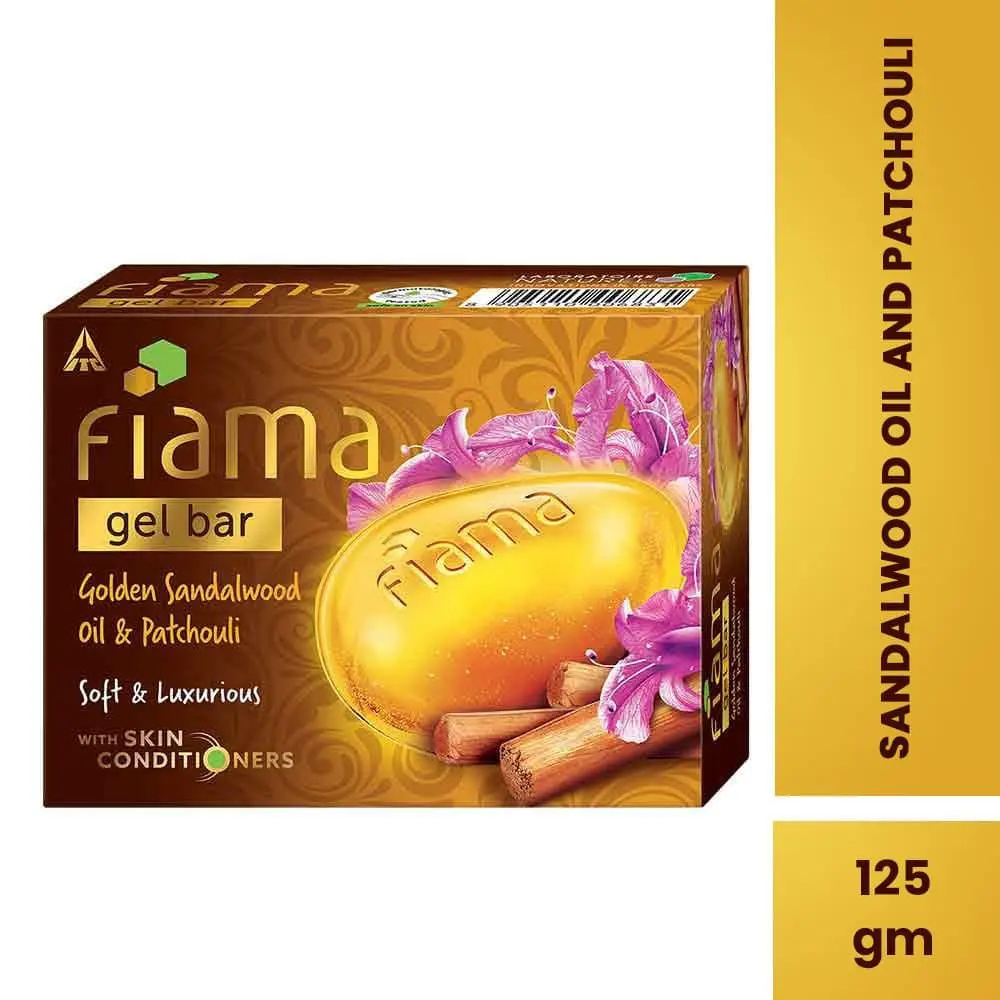 Fiama Gel bathing bar Golden Sandalwood oil and Patchouli with skin conditioners for soft and luxurious skin, 125g