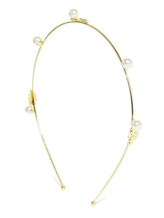 Toniq Gold-Toned & White Beaded Hairband