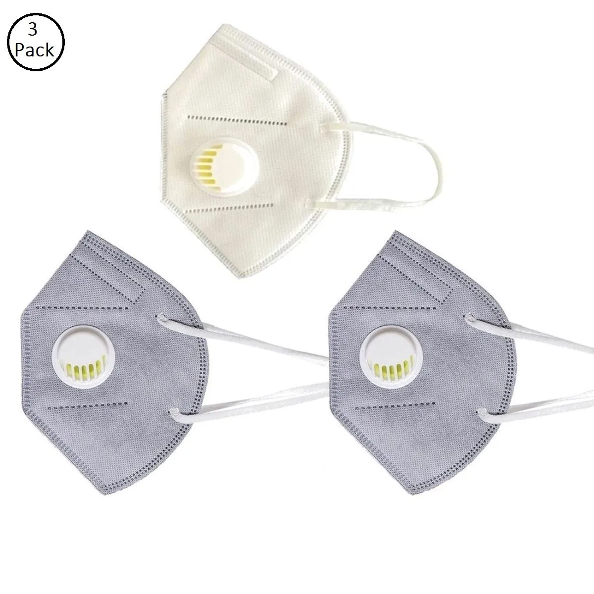 Fabula Pack Of 3 Anti-Pollution Reusable 5 Layer Mask - Grey White Grey