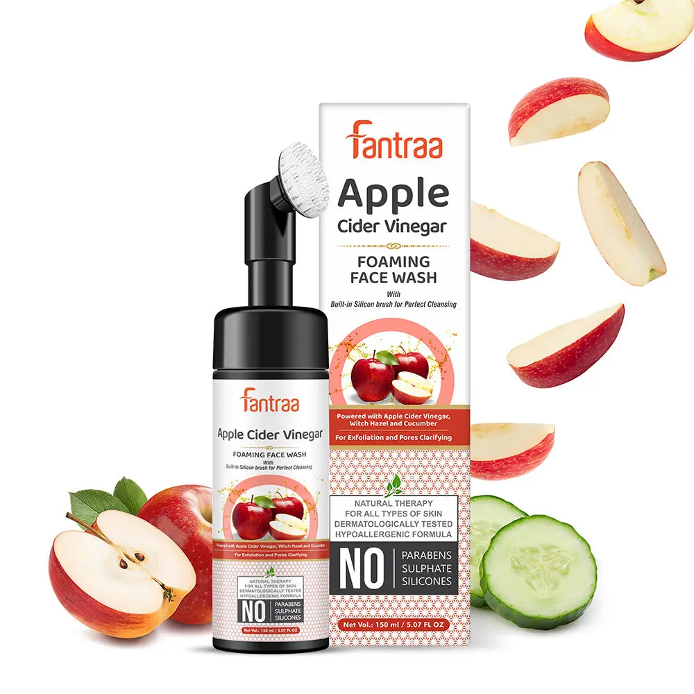 Fantraa Apple Cider Vinegar Foaming Face Wash with Built-In Face Brush, (150 ml)