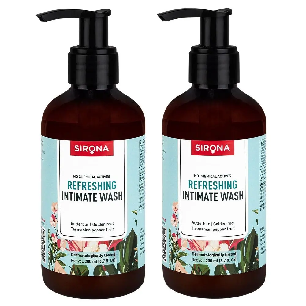 Sirona Natural pH balanced Intimate Wash with 5 Magical Herbs & No Chemical Actives - Helps Reduce Odor, Itching & Maintains Hygiene for Men and Women (200 ml) (Pack of 2)