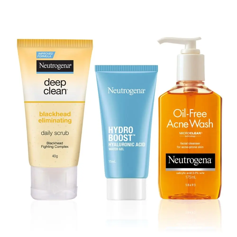 Neutrogena Oily Skin Care combo | Cleanser 175ml + Scrub 40g + Gel 15g