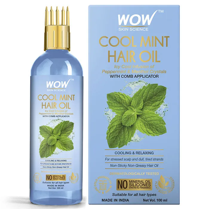 WOW Skin Science Cool Mint Hair Oil - With Comb Applicator(100ml)