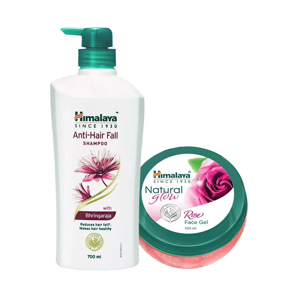 Himalaya Anti Hair Fall Shampoo With Bhringaraja+natural Glow Rose Face Gel Combo