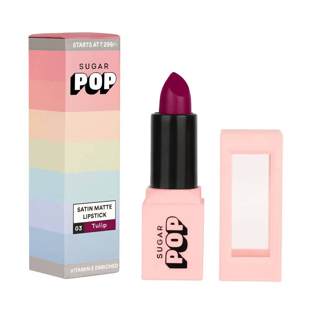 SUGAR POP Satin Matte Lipstick - 03 Tulip - 3 gm - Infused with Vitamin E, Shea Butter & Jojoba Oil l Full Coverage, Ultra Pigmented, Hydrating, Weightless Formula l Lipstick for Women