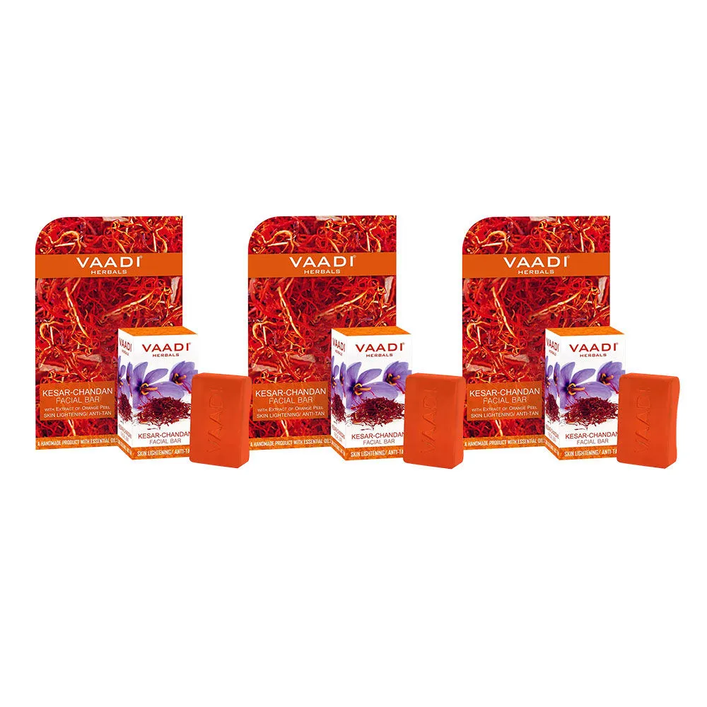 Vaadi Herbals Kesar Chandan Facial Bar With Orange Peel Skin Lightening / Anti Tan - Pack of 3