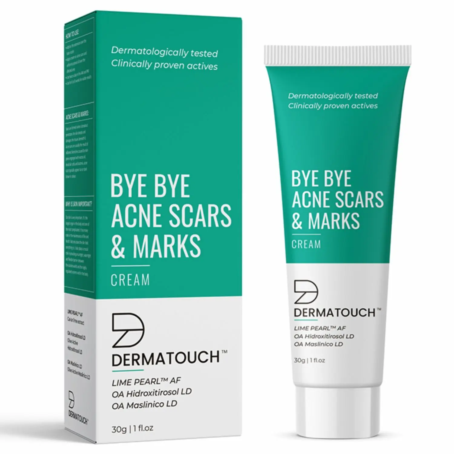 DERMATOUCH Bye Bye Acne Scars & Marks Cream || Acne Scars Corrector || Formulated Specially to Address Scars & Marks || Gives Even Skin Tone || Suitable For All Skin Types - 30G