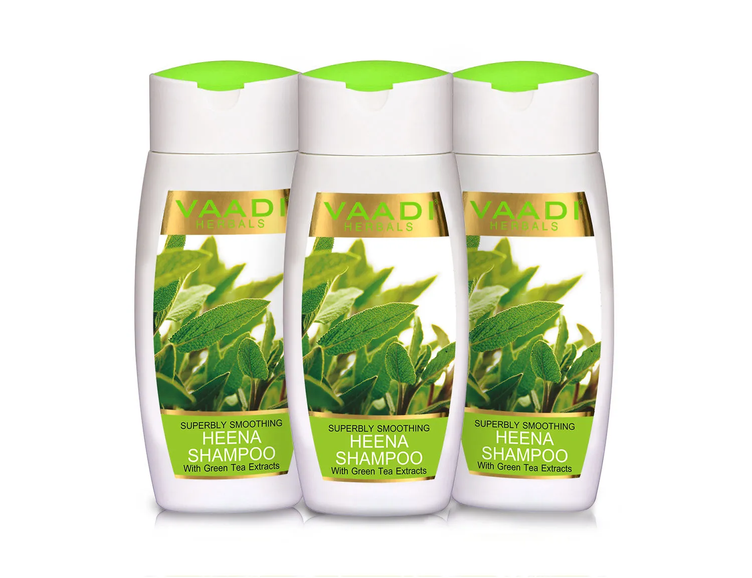 Vaadi Herbals Value Pack Of 3 Superbly Smoothing Heena Shampoo With Green Tea Extracts