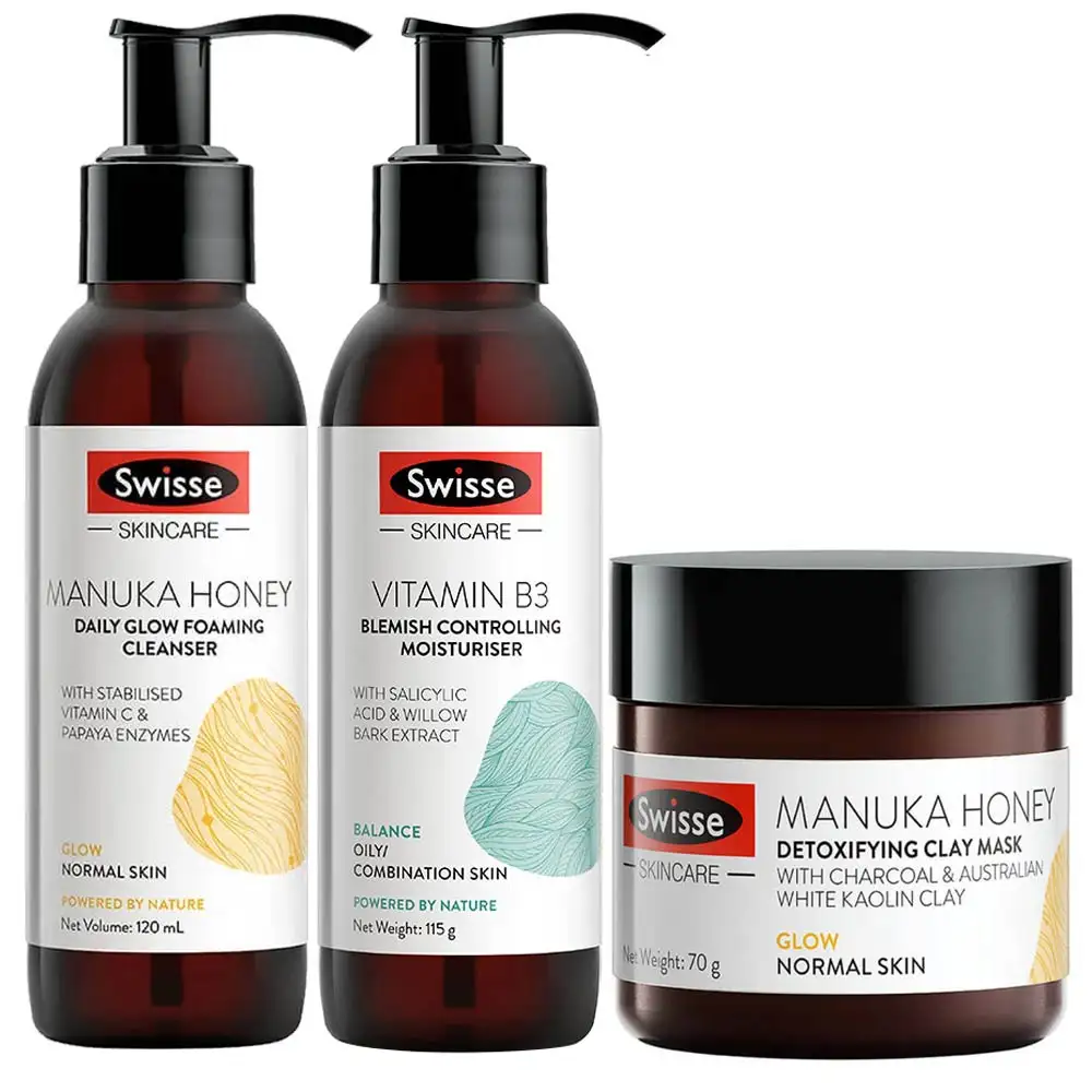 Swisse Cleanser Clay Mask Moisturiser Combo,  3 Piece(s)/Pack  for All Skin Types