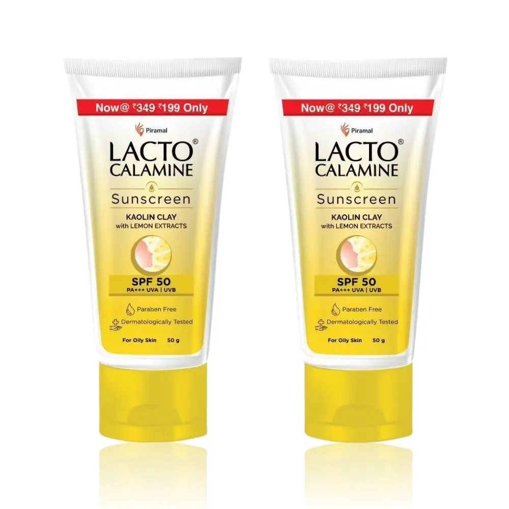 Lacto Calamine Sunscreen Kaolin Clay with Lemon Extracts SPF 50 PA+++ UVA UVB - Pack of 2