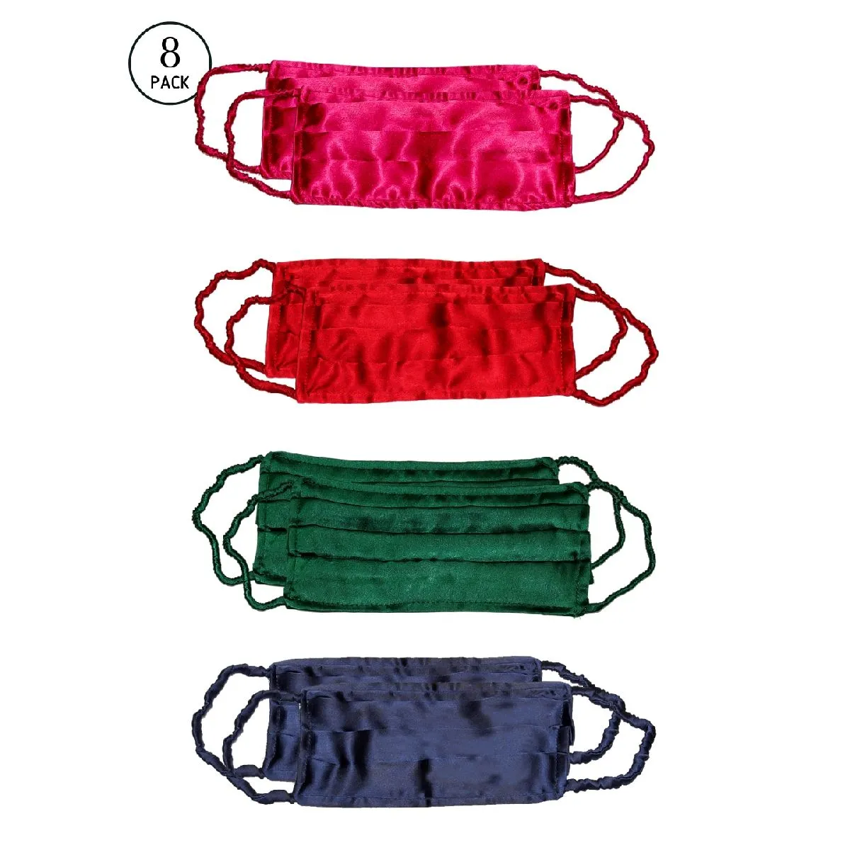 Bellofox Garnet, Ruby, Emerald And Sapphire Sheen 3-layer 3-ply Satin Cotton Face Mask (pack Of 8)