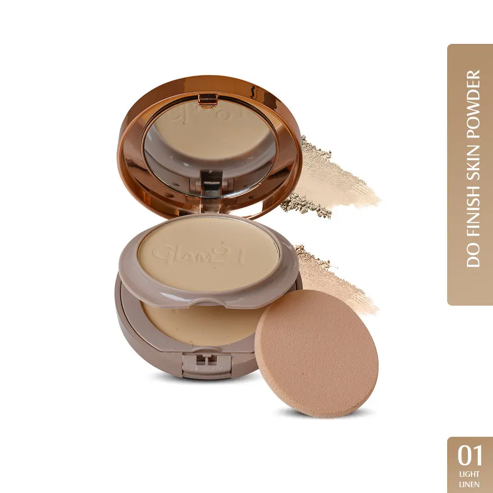 Glam21 Duo Finish, 2-in-1 Compact Powder | Smooth Satin Texture | Long-lasting Mate Finish | Light Linen-01