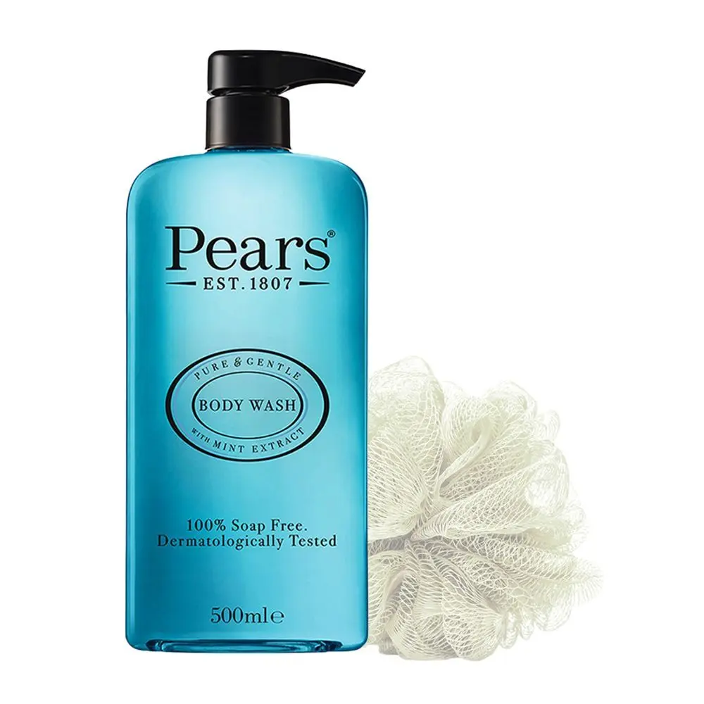 Pears 98% Pure Glycerin With Mint Extracts Body Wash,100% Soap Free,500ml (Free Loofah)