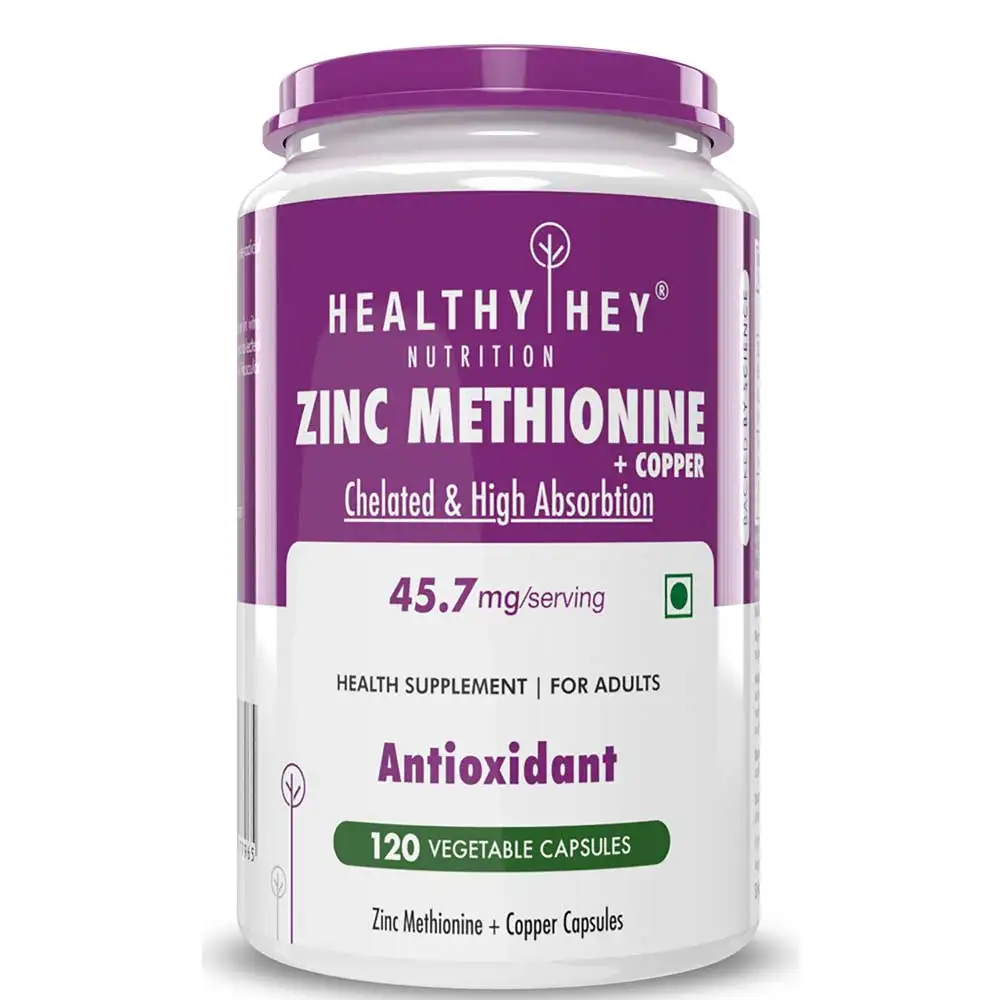 HealthyHey Nutrition Zinc Methionine Plus Copper,  120 capsules