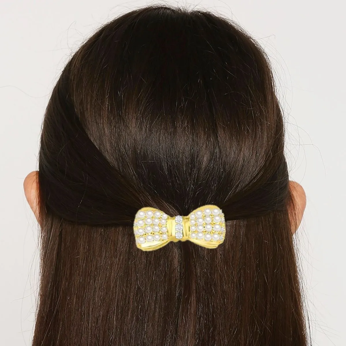 Fabula Gold Tone Bowtie Ribbon Shape Pearl Hair Comb