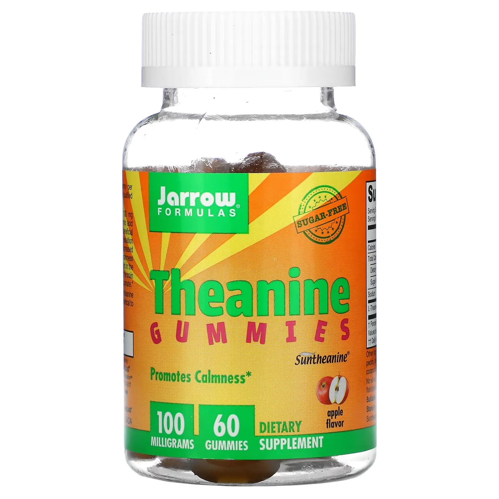 Theanine Gummies, Sugar Free, Apple Flavor, 100 mg, 60 Gummies