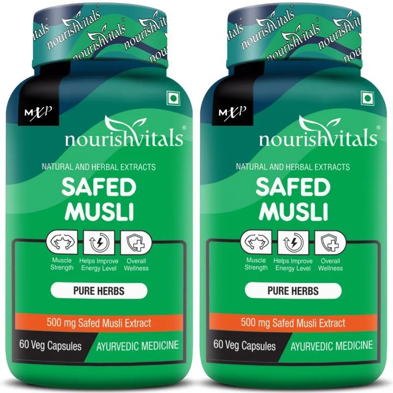 NourishVitals Safed Musli with Saponins Pure Herbs,Safed Musli Veg Capsules