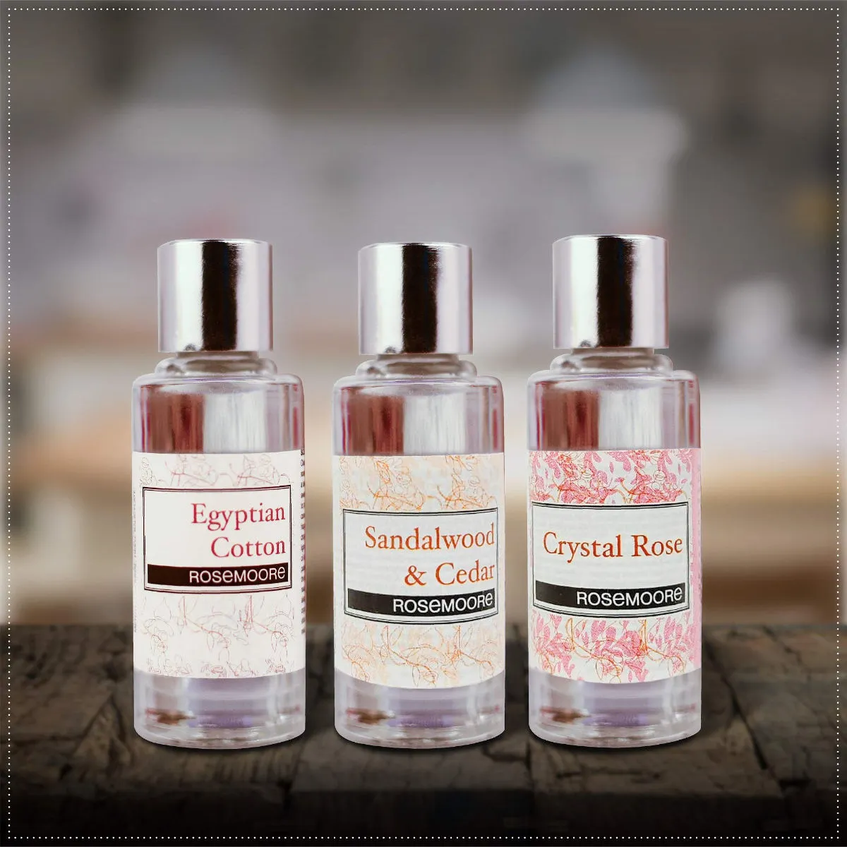 Rosemoore Aroma Diffuser Oil Pack Of 3 Sandalwood & Cedar Crystal Rose Egyptian Cotton