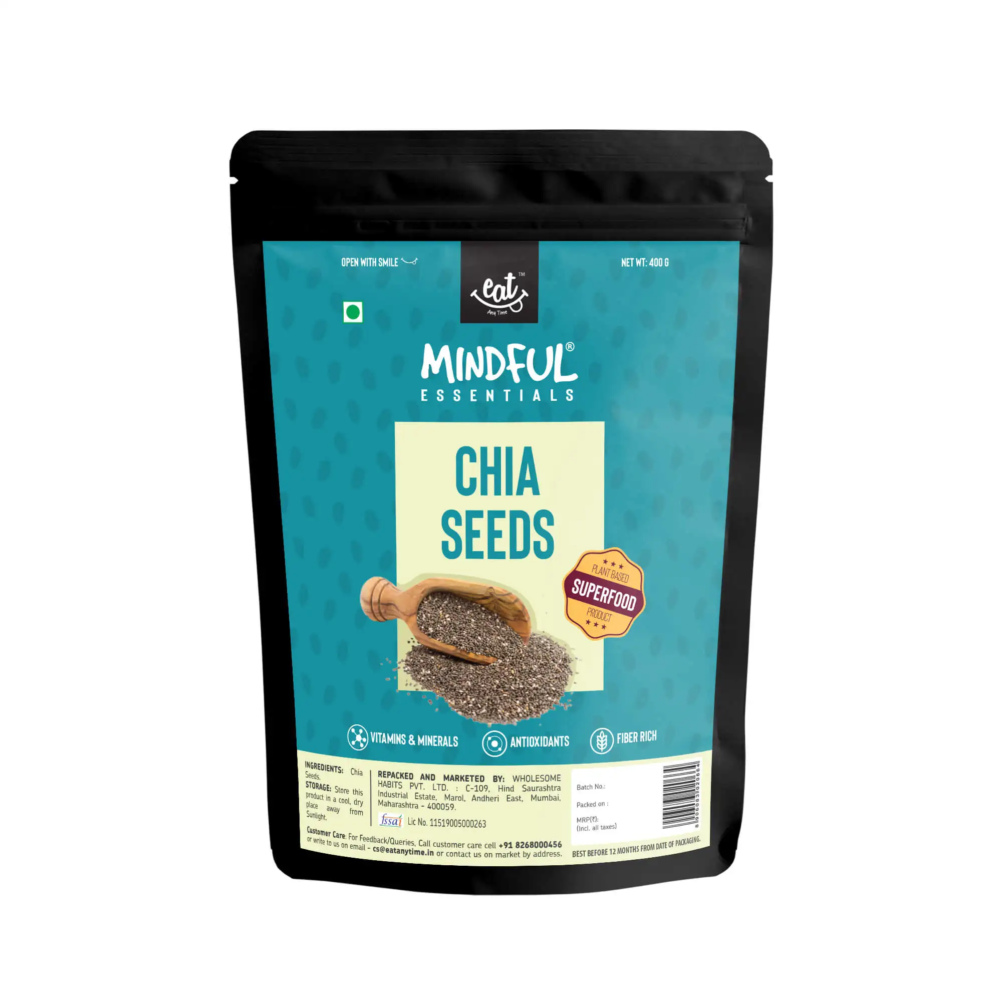 Eat Anytime Mindful Chia Seeds for Weight Loss,  0.400 kg  Unflavoured