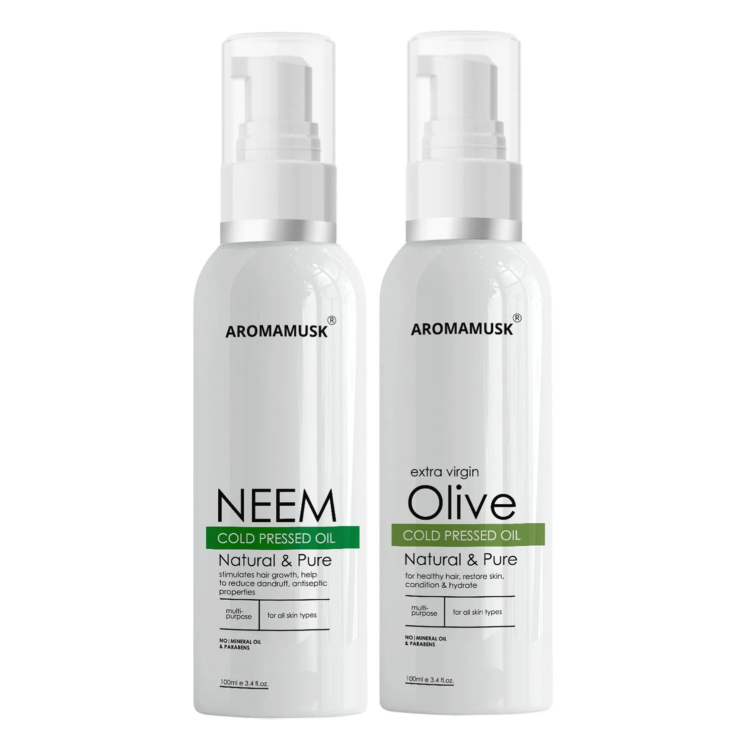 AromaMusk Organic 100% Pure Cold Pressed Neem & Extra Virgin Olive Oil