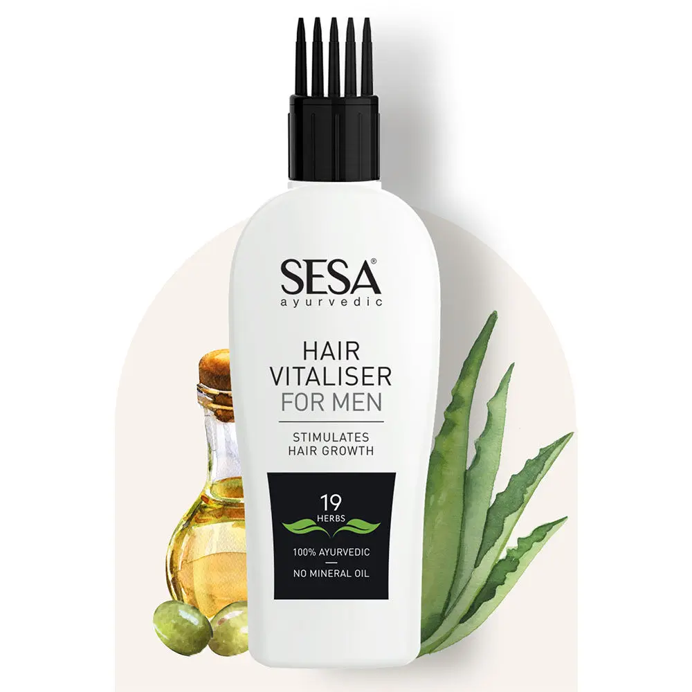 Sesa Ayurvedic Hair Vitaliser for Men for Hair Growth - 19 Herbs + 11 Oils - NO Mineral Oil – with Comb Applicator (100 ml)